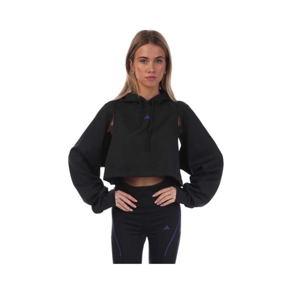 Adidas Aeroready Women's S Black Cropped Hoodie Cutout Long Sleeve Athletic Top